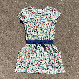 Hanna Andersson cotton multicolor tulip print dress with pockets & elastic waist
